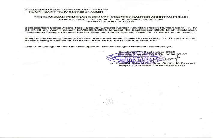 KP Kuncara Budi Santosa dan Rekan Menjadi Pemenang Beauty Contest KAP RS dr Asmir